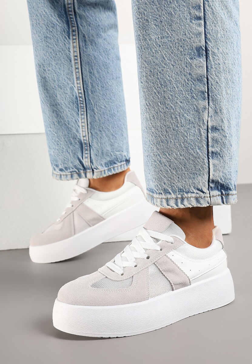 Szaro-Białe Sneakersy Typu Kultowe Tenisówki na Grubej Podeszwie Nanessa 3