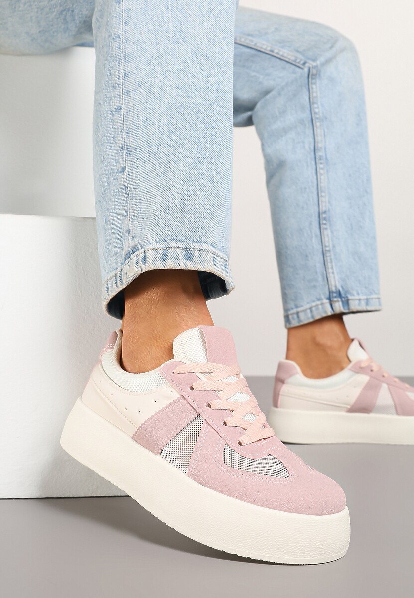 Różowe Sneakersy Typu Kultowe Tenisówki na Grubej Podeszwie Nanessa 1