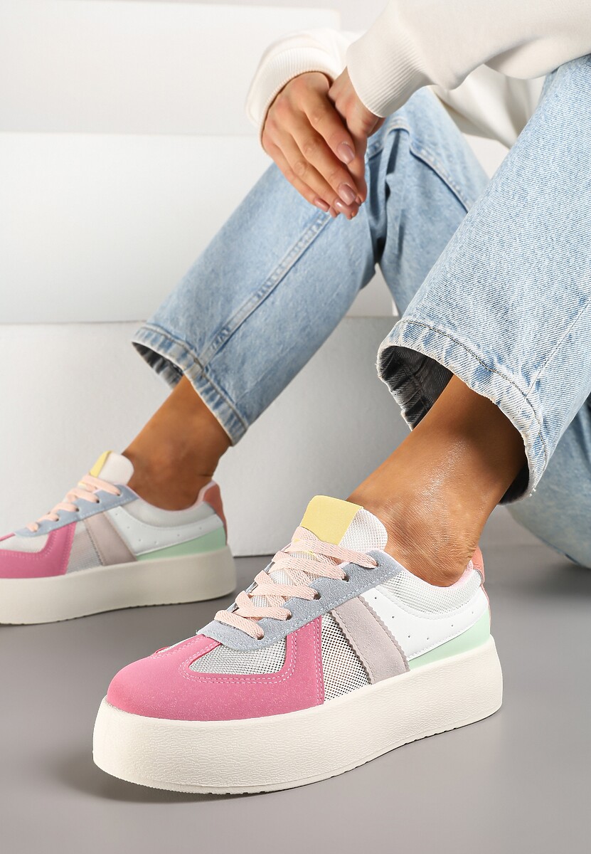 Różowo-Niebieskie Sneakersy Typu Kultowe Tenisówki na Grubej Podeszwie Nanessa 1