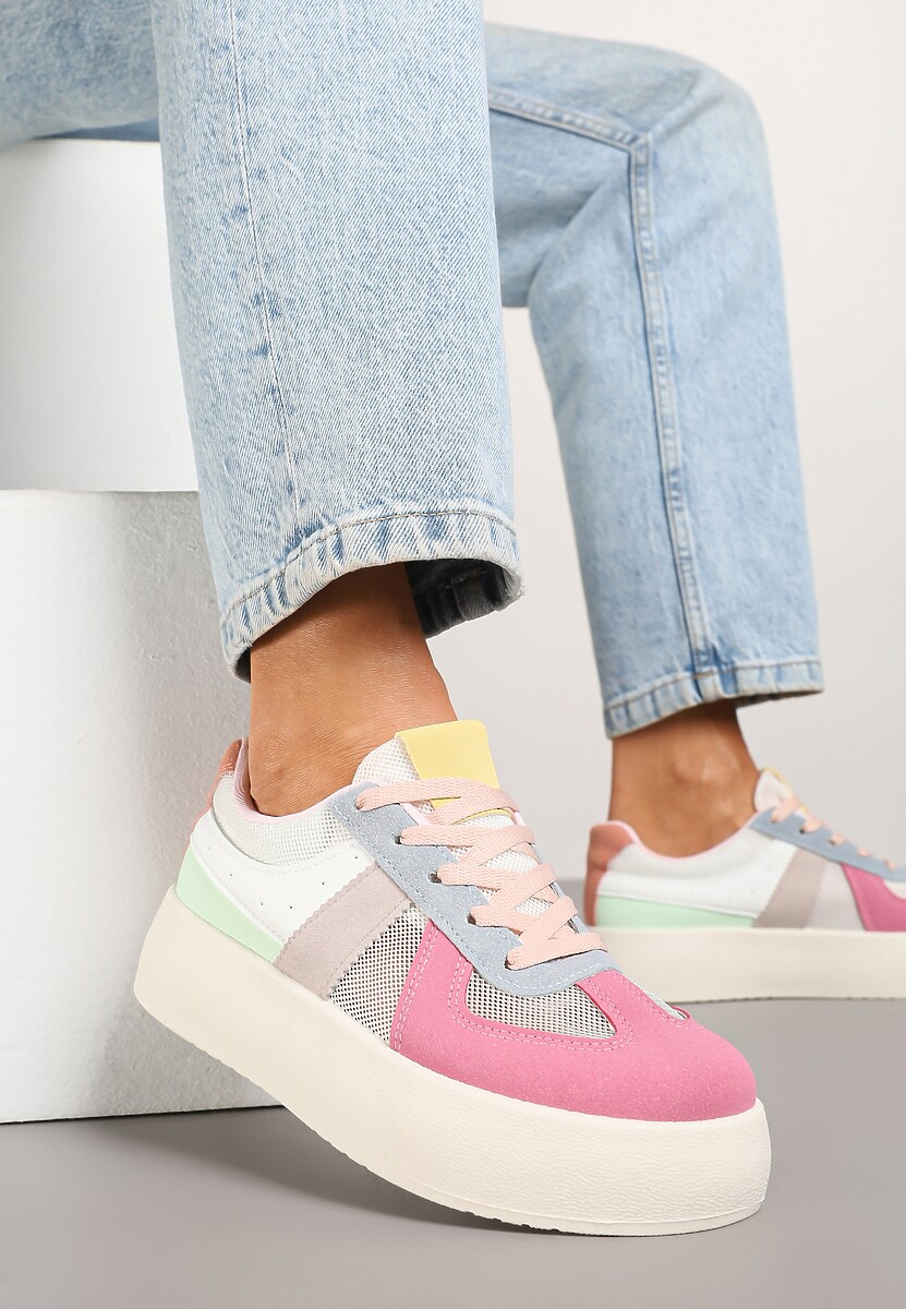 Różowo-Niebieskie Sneakersy Typu Kultowe Tenisówki na Grubej Podeszwie Nanessa 2