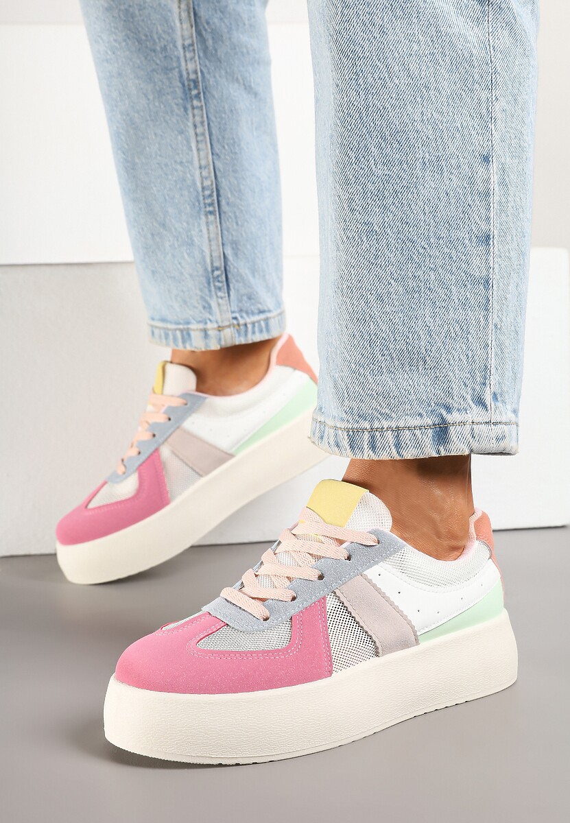 Różowo-Niebieskie Sneakersy Typu Kultowe Tenisówki na Grubej Podeszwie Nanessa 3
