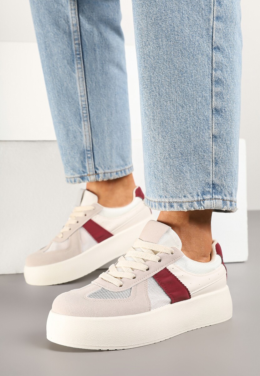 Beżowo-Bordowe Sneakersy Typu Kultowe Tenisówki na Grubej Podeszwie Nanessa 2