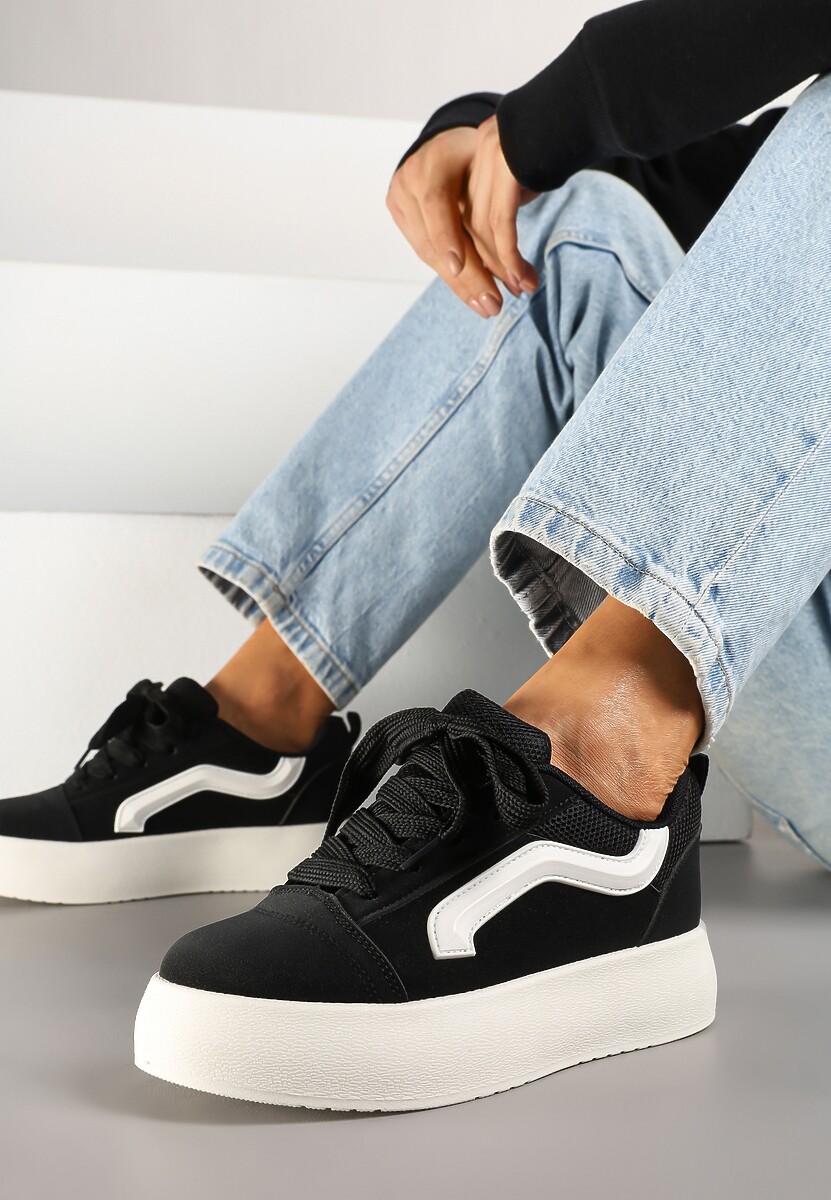 Czarne Sneakersy Kultowe Tenisówki na Grubej Podeszwie Nurisora 1
