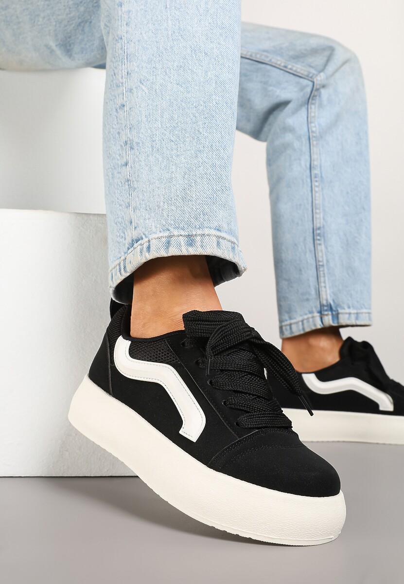 Czarne Sneakersy Kultowe Tenisówki na Grubej Podeszwie Nurisora 2