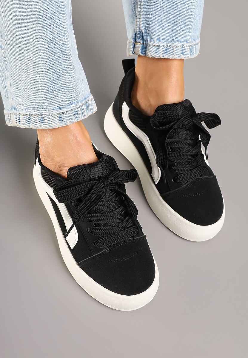 Czarne Sneakersy Kultowe Tenisówki na Grubej Podeszwie Nurisora 3