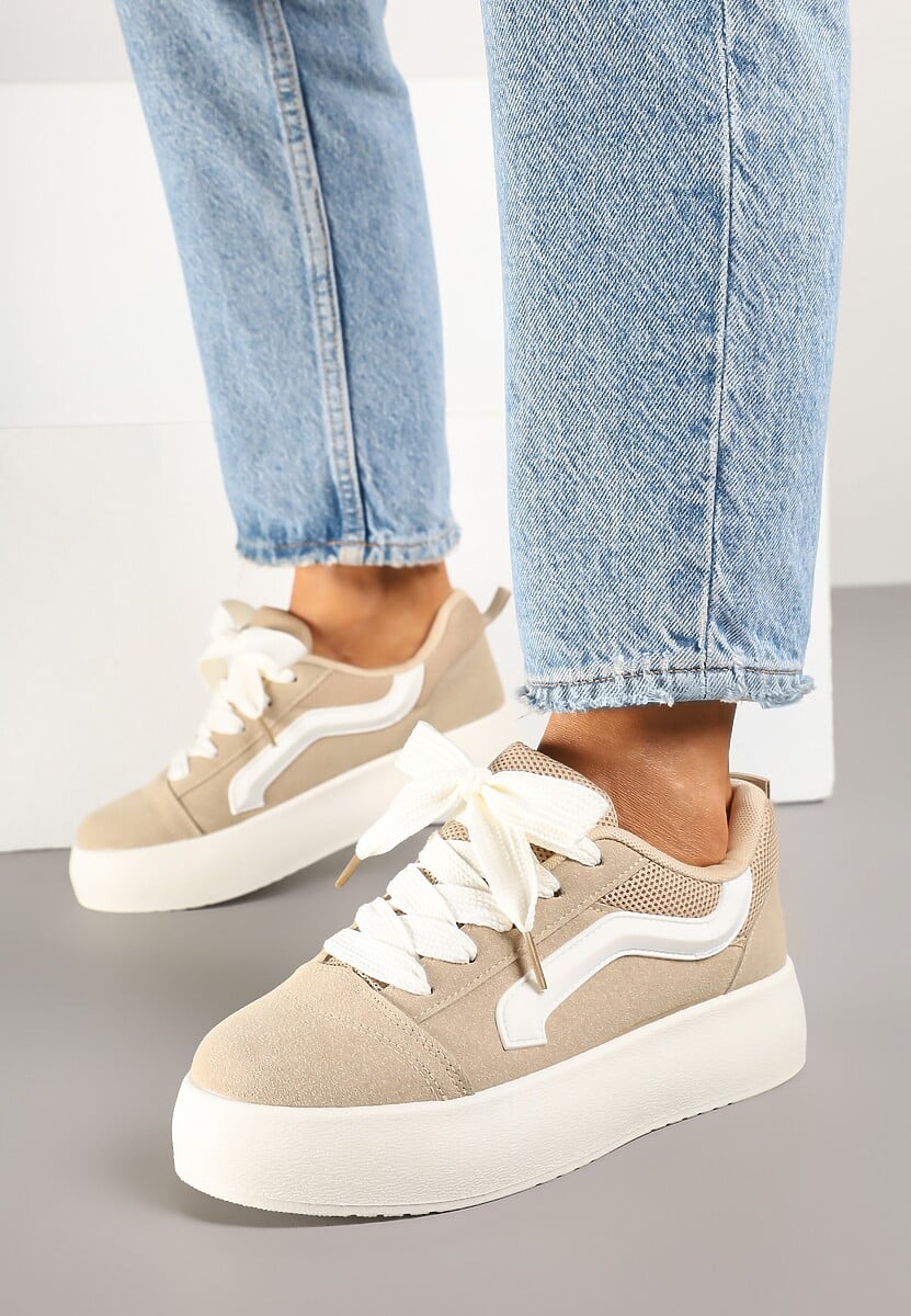 Ciemnobeżowe Sneakersy Kultowe Tenisówki na Grubej Podeszwie Nurisora 1