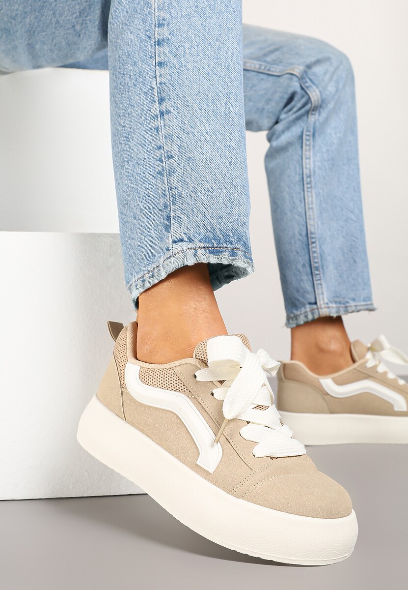 Ciemnobeżowe Sneakersy Kultowe Tenisówki na Grubej Podeszwie Nurisora 2