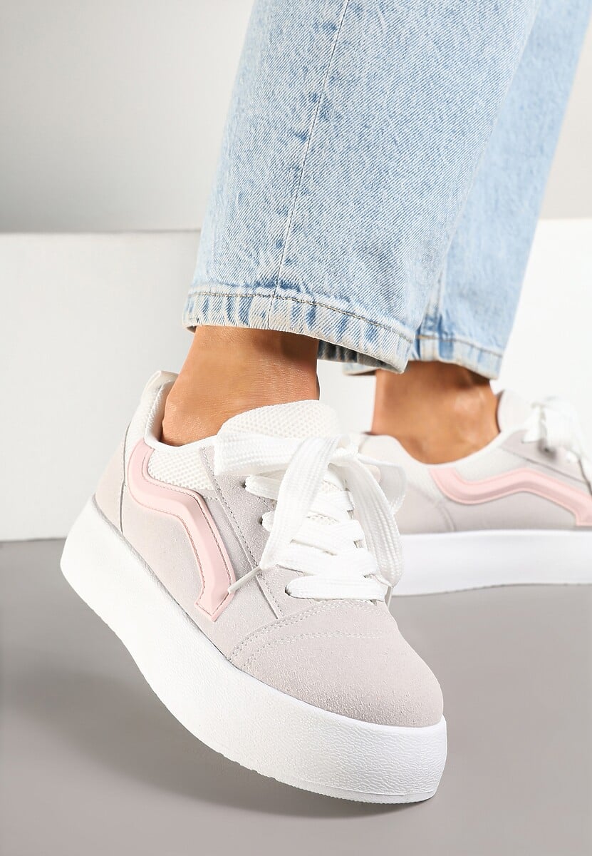 Szare Sneakersy Kultowe Tenisówki na Grubej Podeszwie Nurisora 3