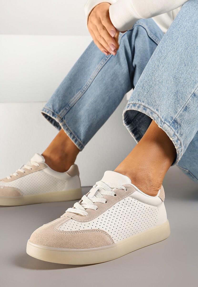 Beżowe Sneakersy Kultowe Tenisówki ze Skóry Naturalnej Borvia 1