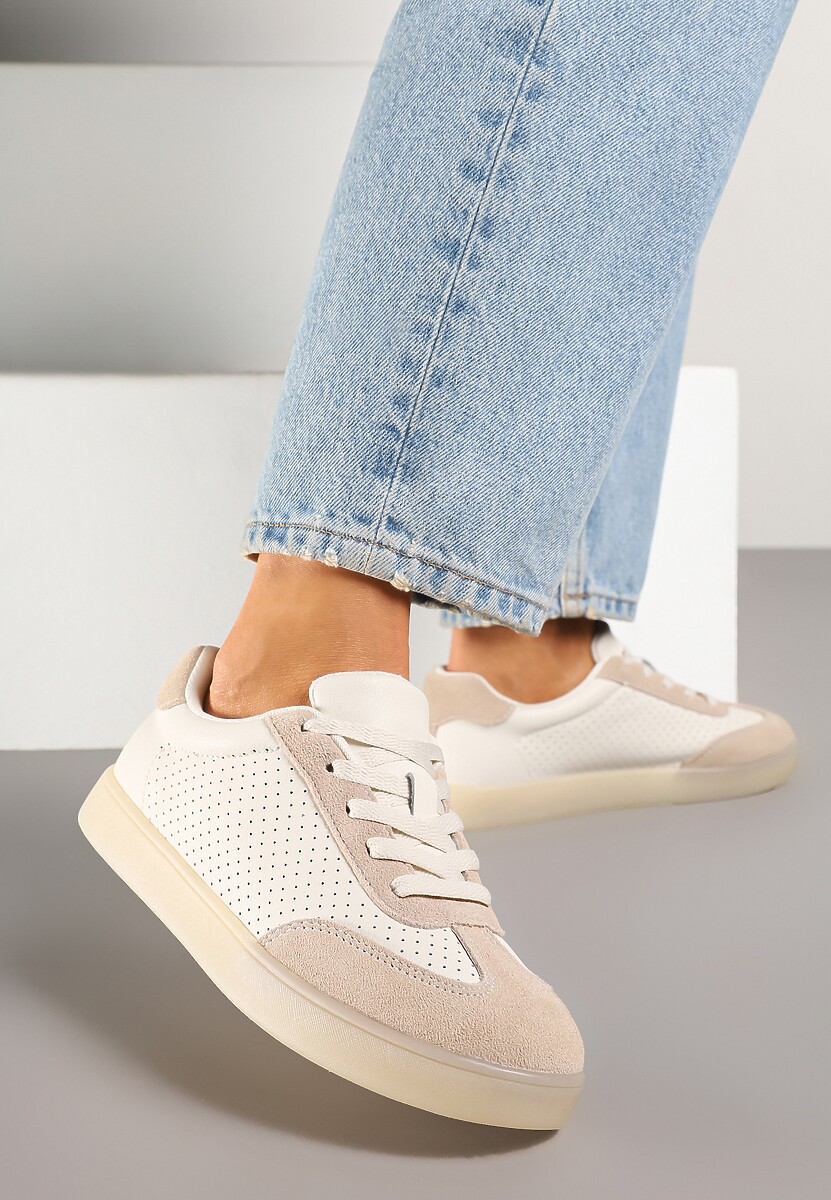Beżowe Sneakersy Kultowe Tenisówki ze Skóry Naturalnej Borvia 2
