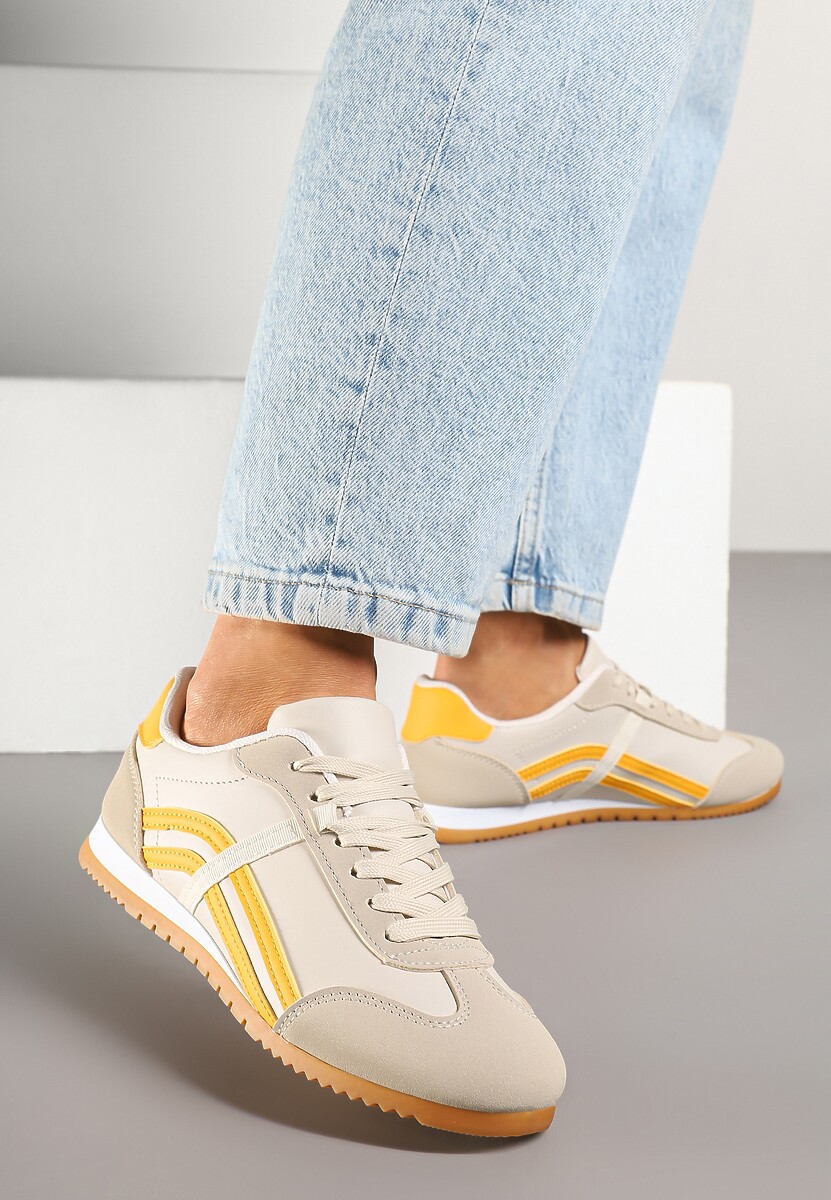 Beżowo-Pomarańczowe Sneakersy Typu Klasyczne Tenisówki Zdobione Przeszyciami Zardiva 1