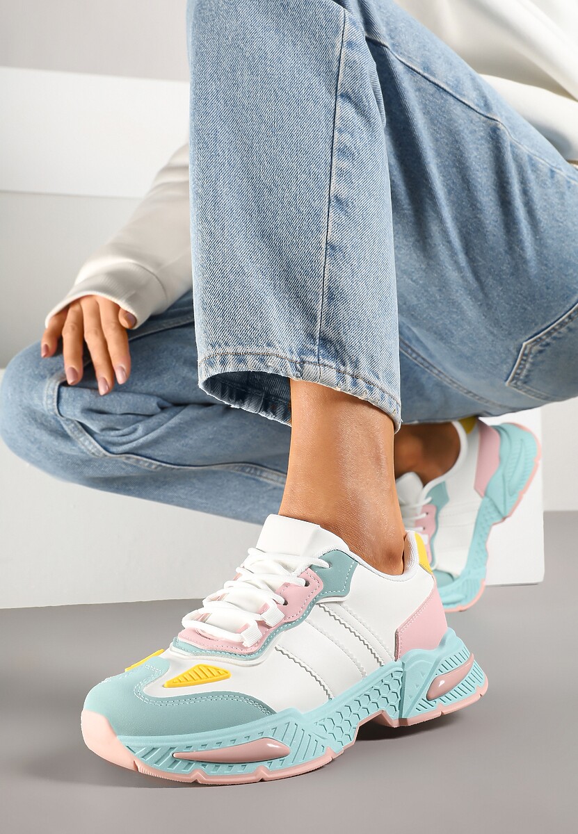 Biało-Zielone Sneakersy w Streetwearowym Stylu z Ozdobnymi Przeszyciami Isallena 1