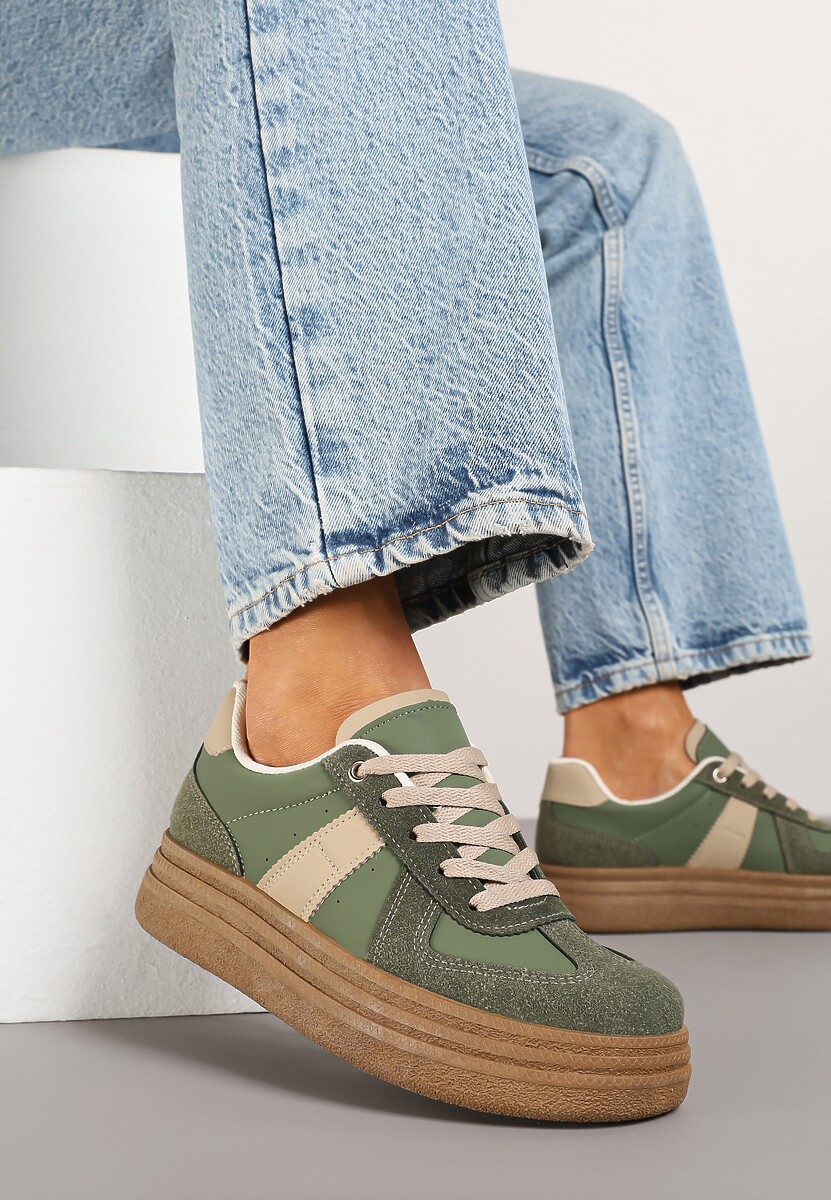 Zielone Sneakersy w Stylu Kultowych Tenisówek na Grubej Podeszwie Nanniris 1