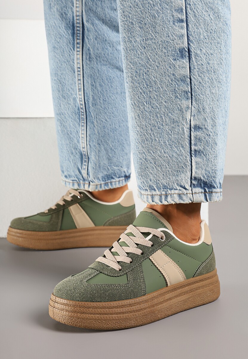 Zielone Sneakersy w Stylu Kultowych Tenisówek na Grubej Podeszwie Nanniris 2