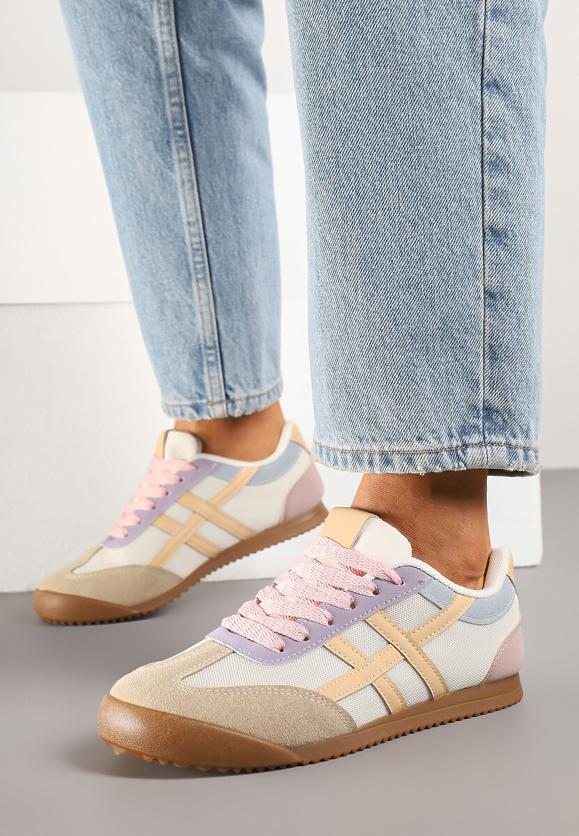 Beżowo-Różowe Sneakersy Typu Klasyczne Tenisówki Isnnoria 2