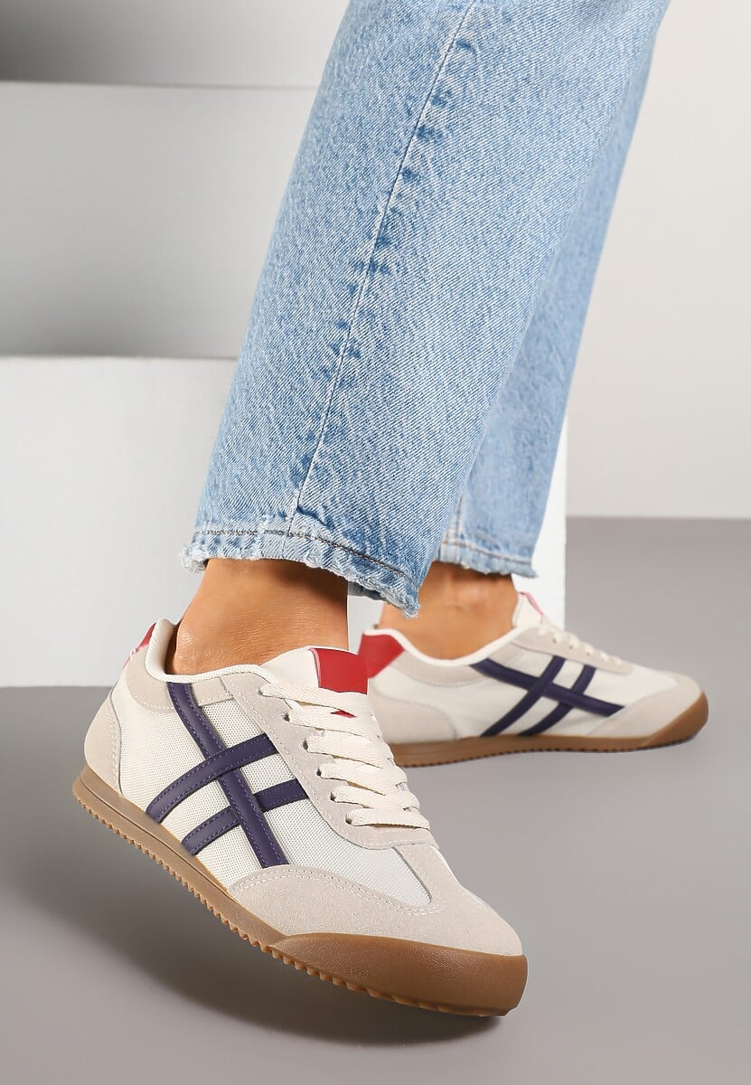 Beżowo-Granatowe Sneakersy Typu Klasyczne Tenisówki Isnnoria 2