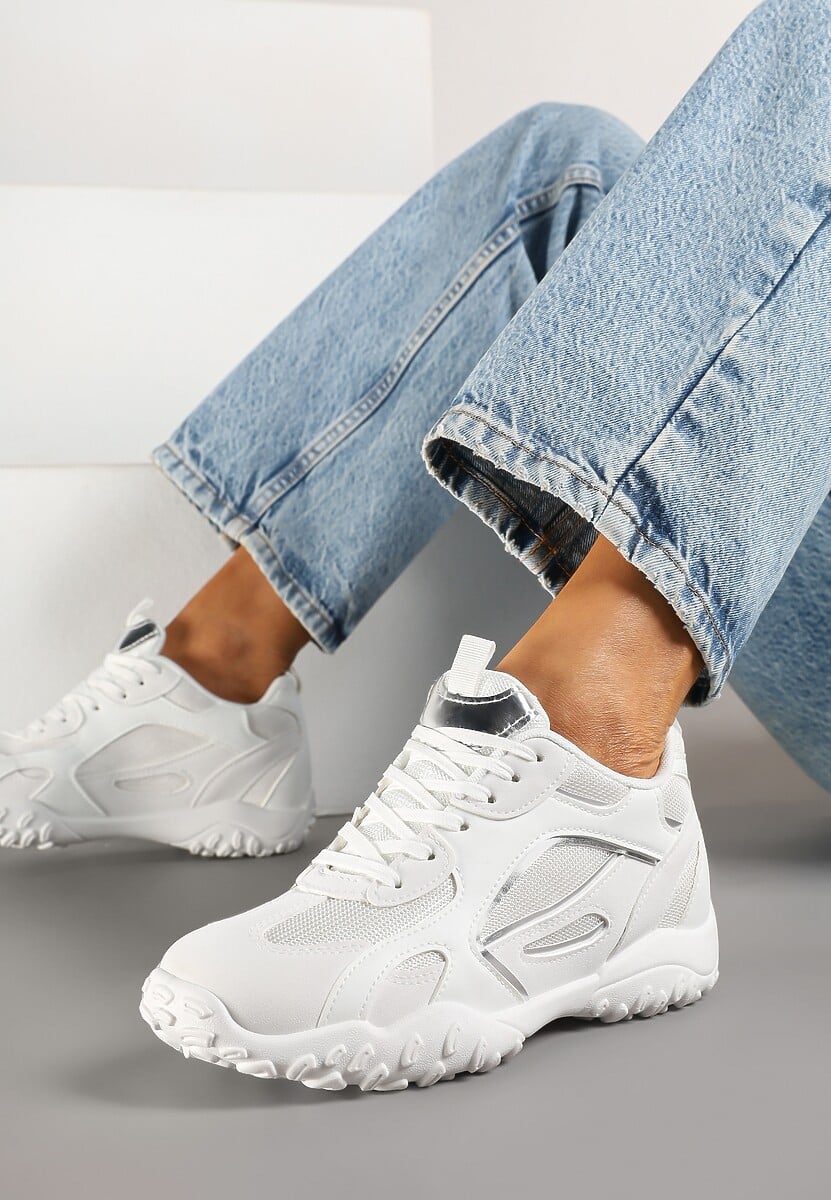 Białe Sneakersy Ozdobione Tłoczoną Cholewką Pillitha 1