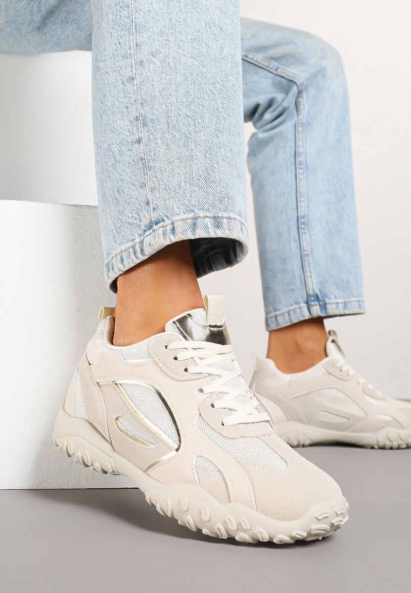 Beżowe Sneakersy Ozdobione Tłoczoną Cholewką Pillitha 1