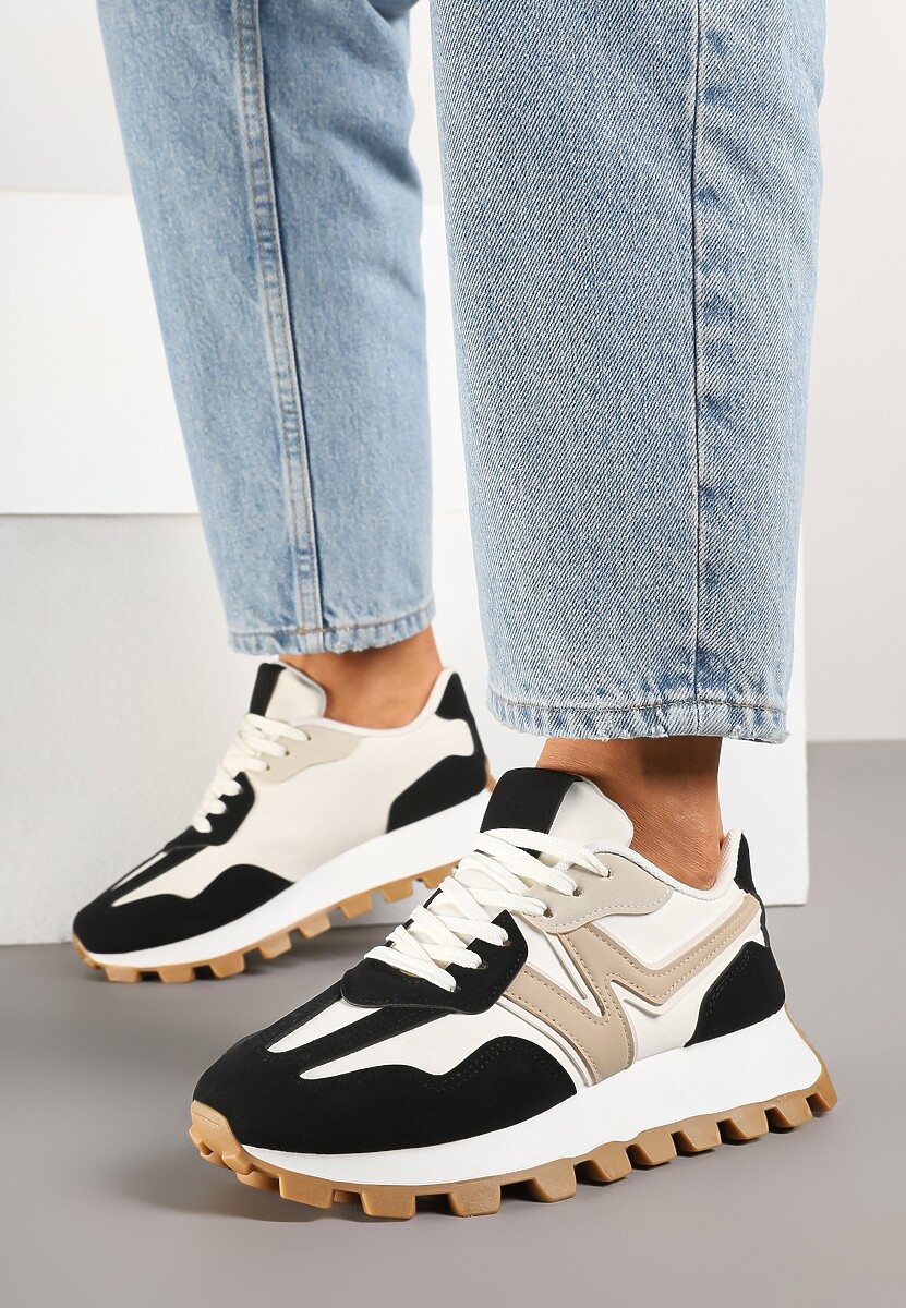 Czarno-Beżowe Sneakersy Ozdobione Geometrycznym Motywem Aluthia 2