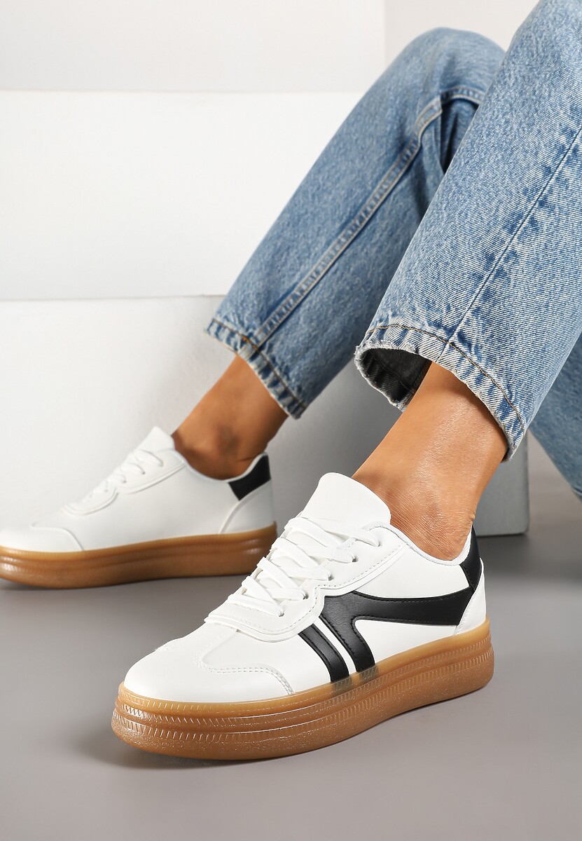 Biało-Czarne Sneakersy Klasyczne Tenisówki Zdobione Przeszyciami Alatira 1
