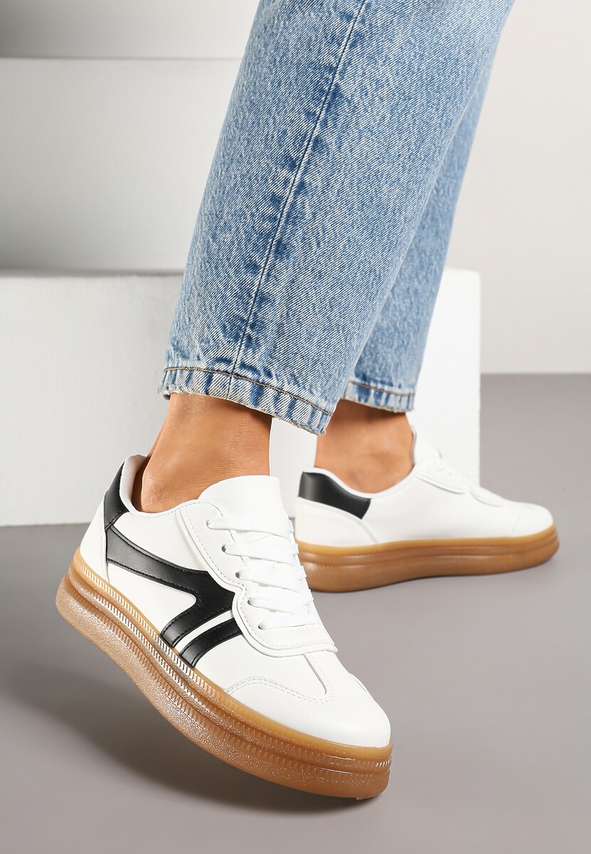 Biało-Czarne Sneakersy Klasyczne Tenisówki Zdobione Przeszyciami Alatira 2