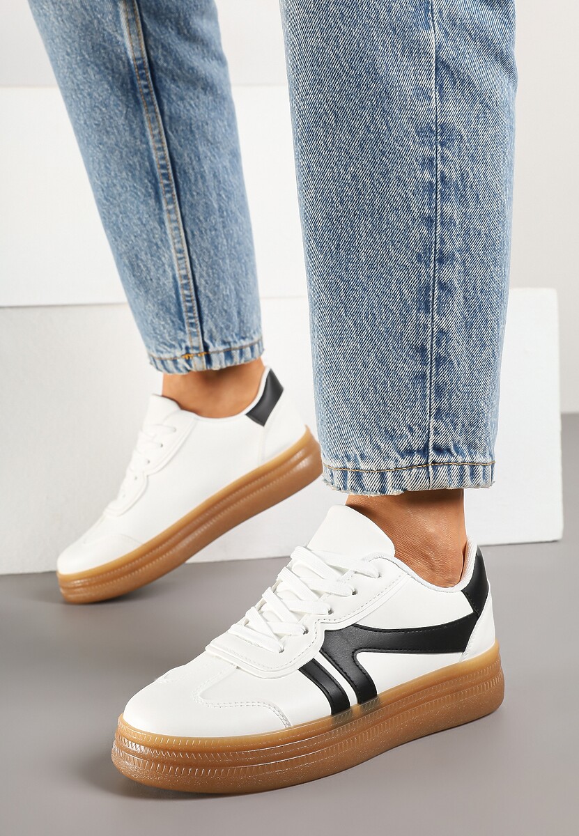 Biało-Czarne Sneakersy Klasyczne Tenisówki Zdobione Przeszyciami Alatira 3