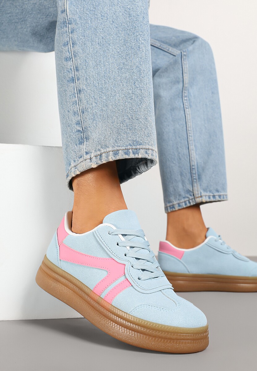 Jasnoniebieskie Sneakersy Klasyczne Tenisówki Zdobione Przeszyciami Alatira 1