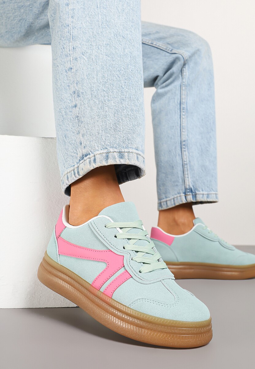Jasnozielone Sneakersy Klasyczne Tenisówki Zdobione Przeszyciami Alatira 1