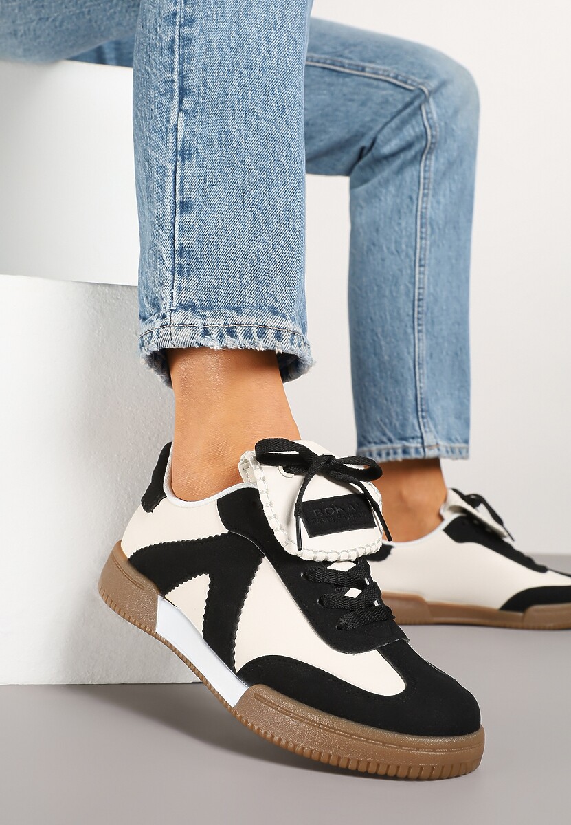 Czarno-Beżowe Sneakersy w Stylu Tenisówek z Szerokim Językiem Alarila 1