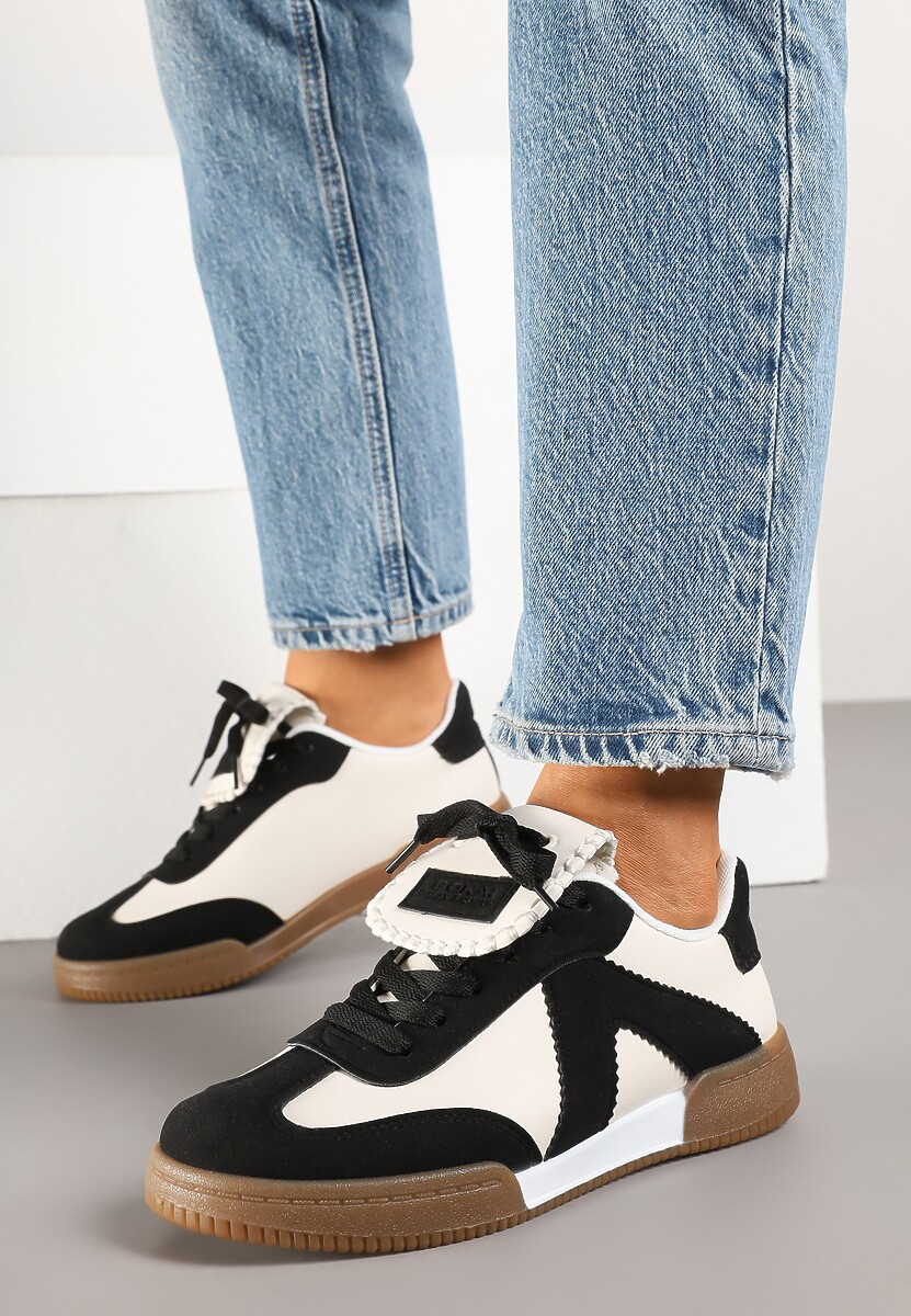 Czarno-Beżowe Sneakersy w Stylu Tenisówek z Szerokim Językiem Alarila 2