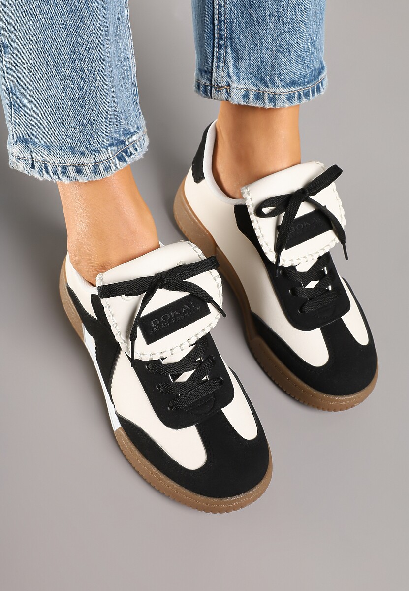 Czarno-Beżowe Sneakersy w Stylu Tenisówek z Szerokim Językiem Alarila 3