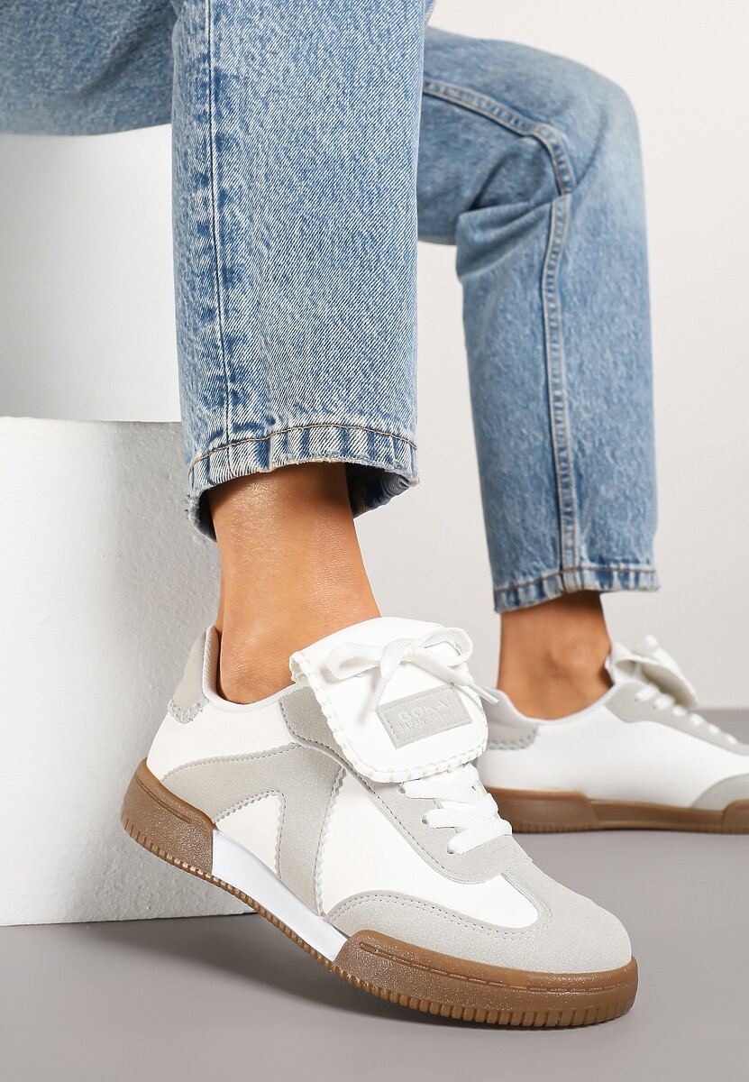 Biało-Szare Sneakersy w Stylu Tenisówek z Szerokim Językiem Alarila 1
