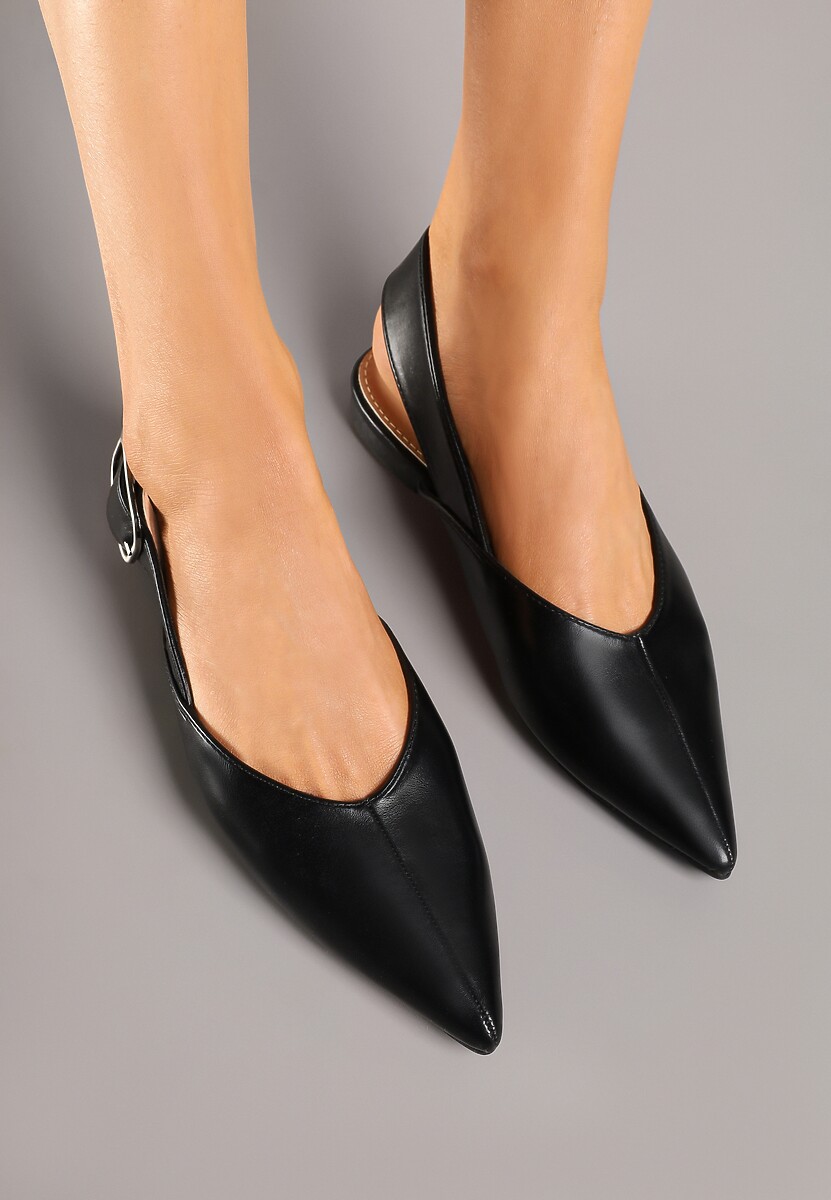 Czarne Sandały Typu Slingback Ozdobione Klamrą Banelias 3