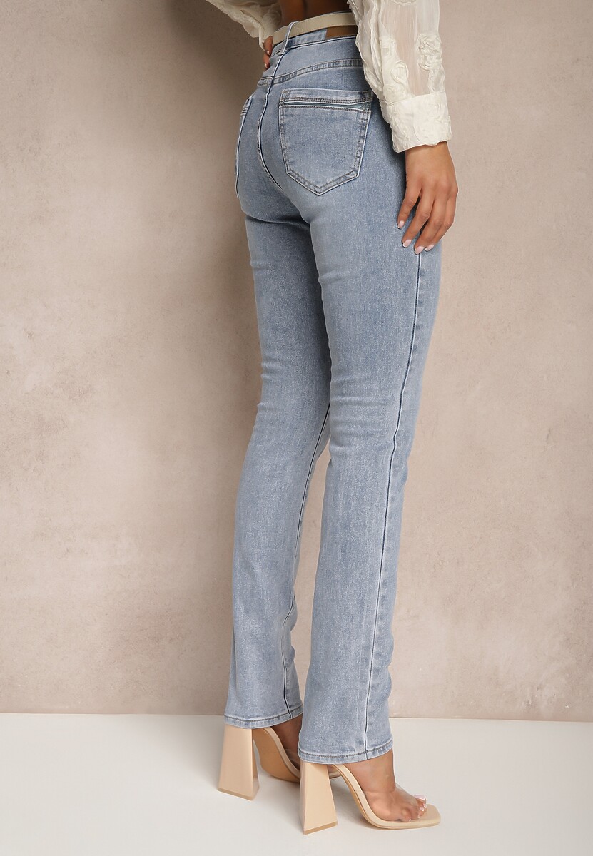Jasnoniebieskie Casualowe Jeansy High Waist o Dopasowanym Kroju Aluissea 3