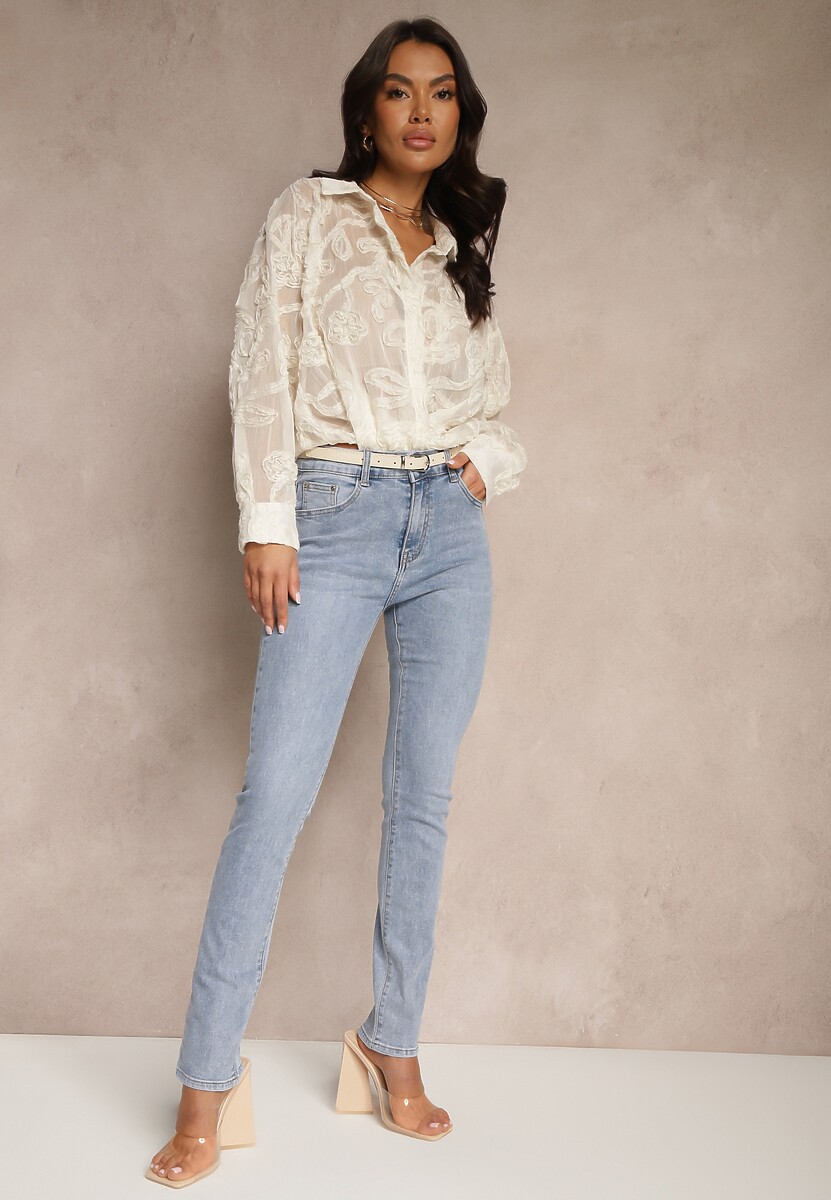 Jasnoniebieskie Casualowe Jeansy High Waist o Dopasowanym Kroju Aluissea 1