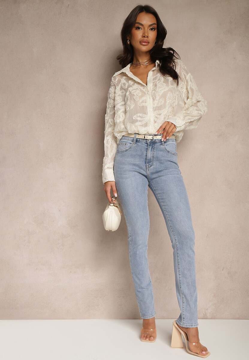 Jasnoniebieskie Casualowe Jeansy High Waist o Dopasowanym Kroju Aluissea 2