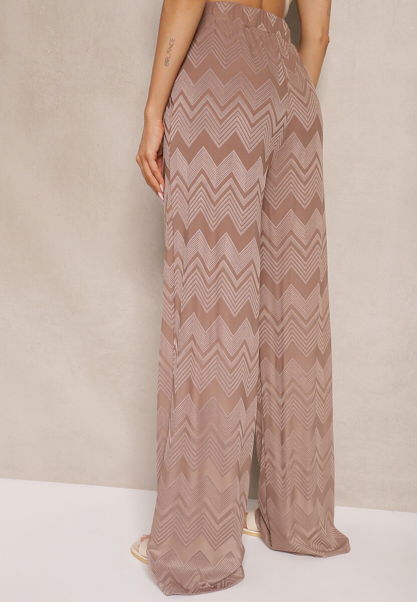 Jasnobrązowe Spodnie z Wiskozą o Szerokim Kroju High Waist Weralis 3