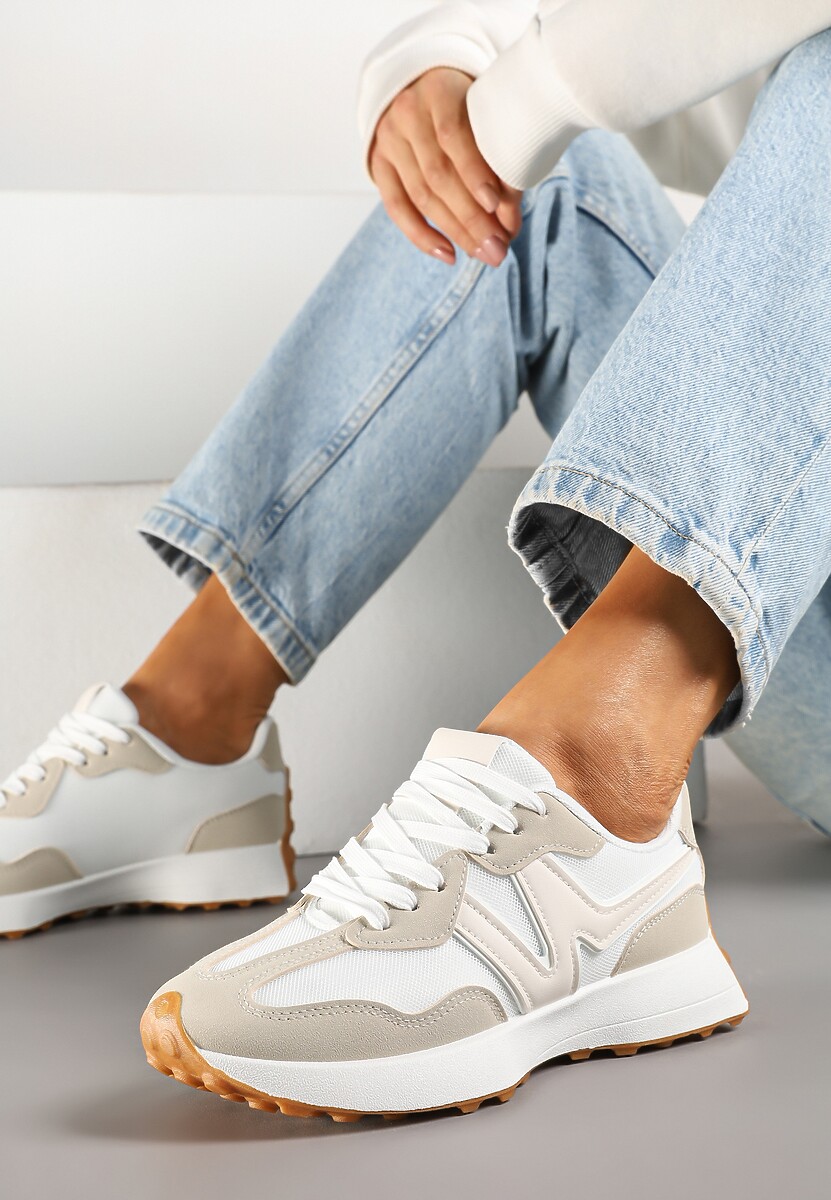 Beżowe Sneakersy Ozdobione Geometrycznym Motywem Zdivena 1