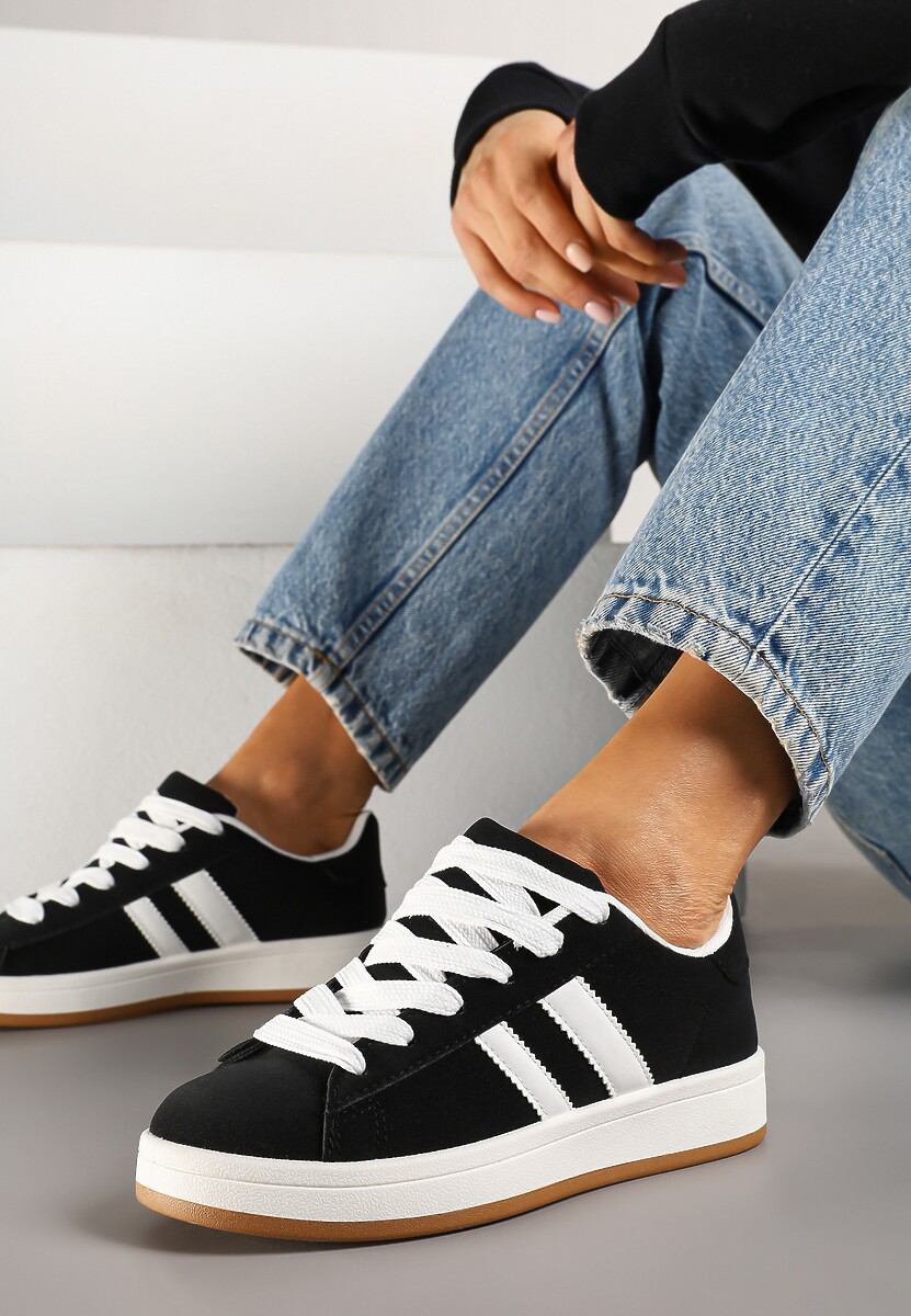 Czarne Sneakersy Ozdobione Motywem Pasków Flortewi 1