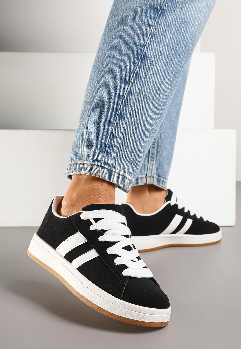 Czarne Sneakersy Ozdobione Motywem Pasków Flortewi 2