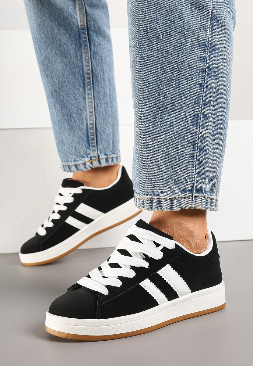Czarne Sneakersy Ozdobione Motywem Pasków Flortewi 3