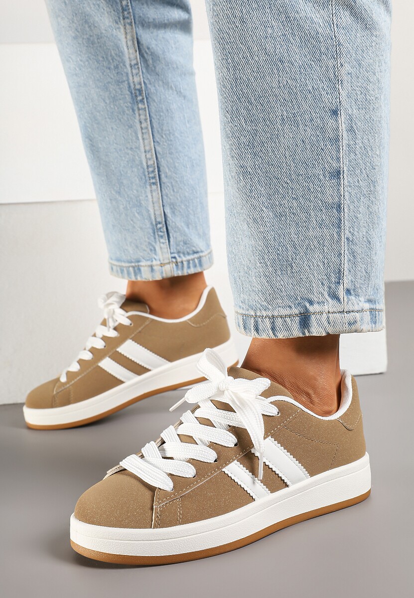 Ciemnobeżowe Sneakersy Ozdobione Motywem Pasków Flortewi 2
