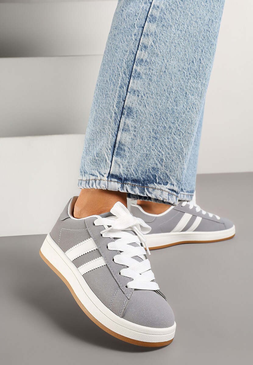 Szare Sneakersy Ozdobione Motywem Pasków Flortewi 1