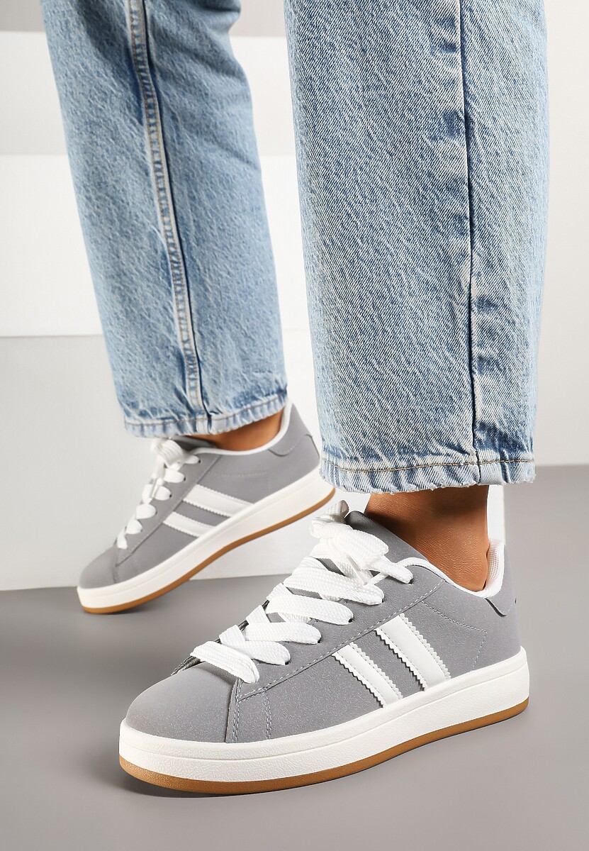 Szare Sneakersy Ozdobione Motywem Pasków Flortewi 2