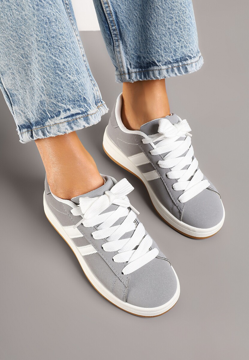 Szare Sneakersy Ozdobione Motywem Pasków Flortewi 3