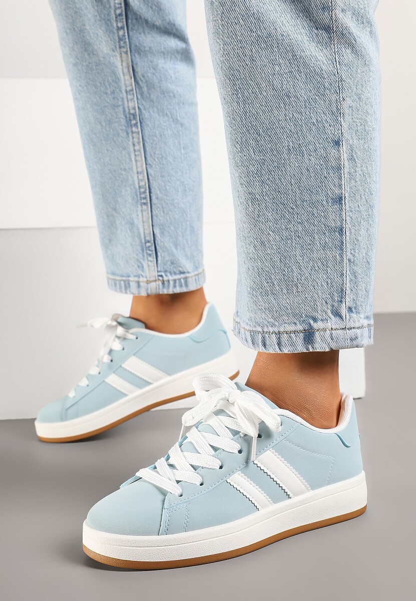 Jasnoniebieskie Sneakersy Ozdobione Motywem Pasków Flortewi 3