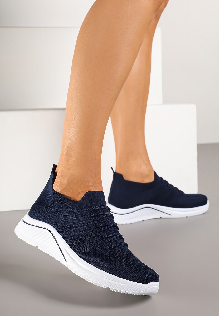 Granatowe Siateczkowe Buty Sportowe Sneakersy na Zdobionej Podeszwie Talloti 1