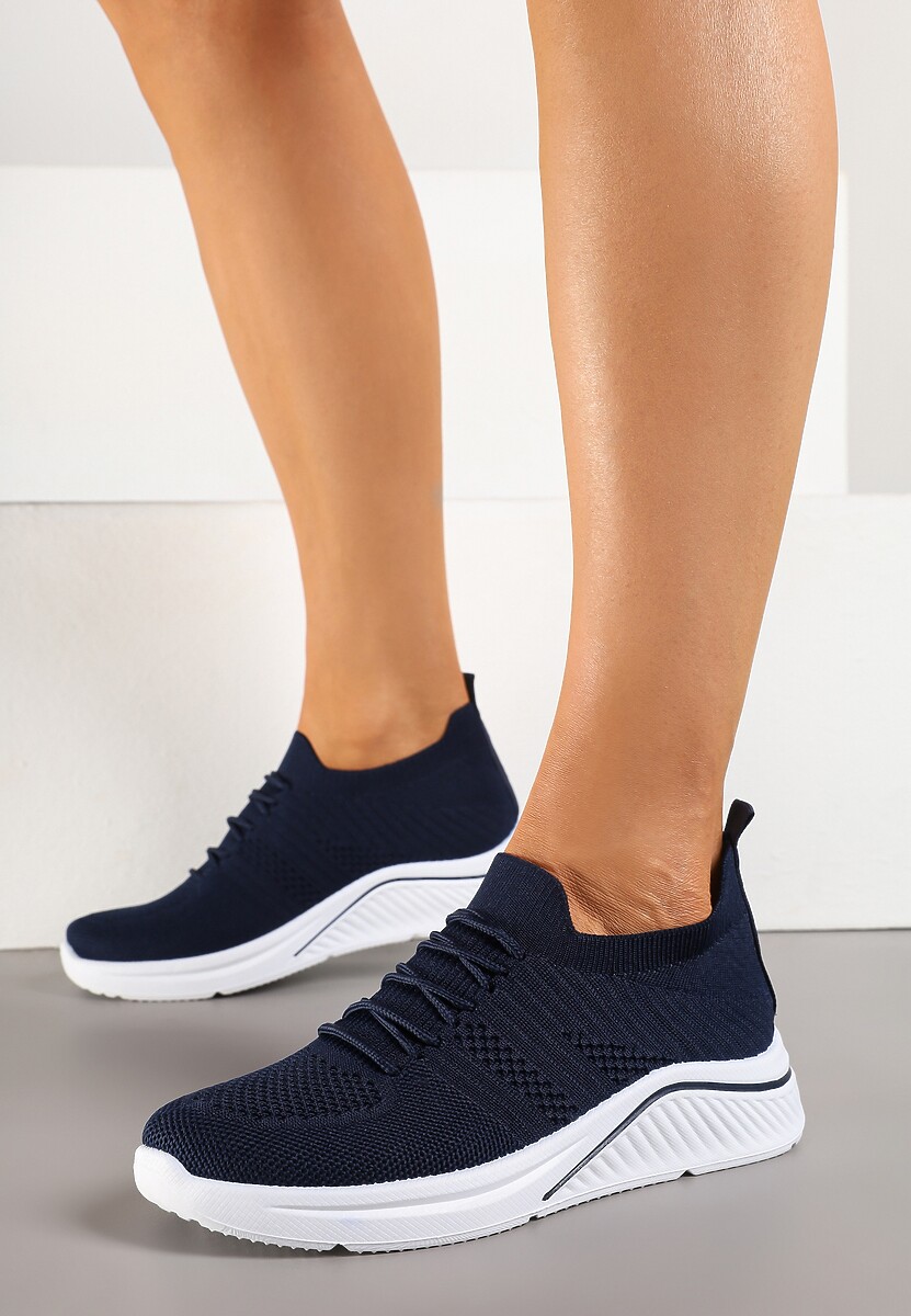 Granatowe Siateczkowe Buty Sportowe Sneakersy na Zdobionej Podeszwie Talloti 2