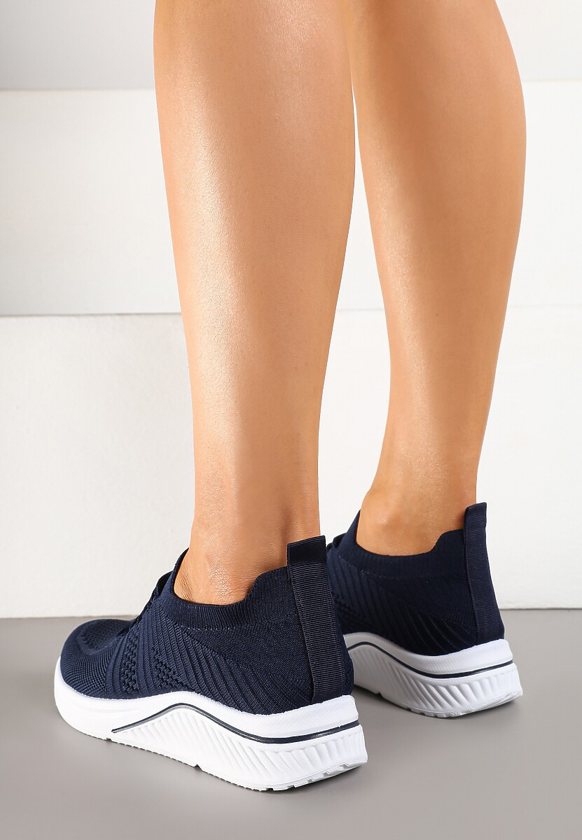 Granatowe Siateczkowe Buty Sportowe Sneakersy na Zdobionej Podeszwie Talloti 3