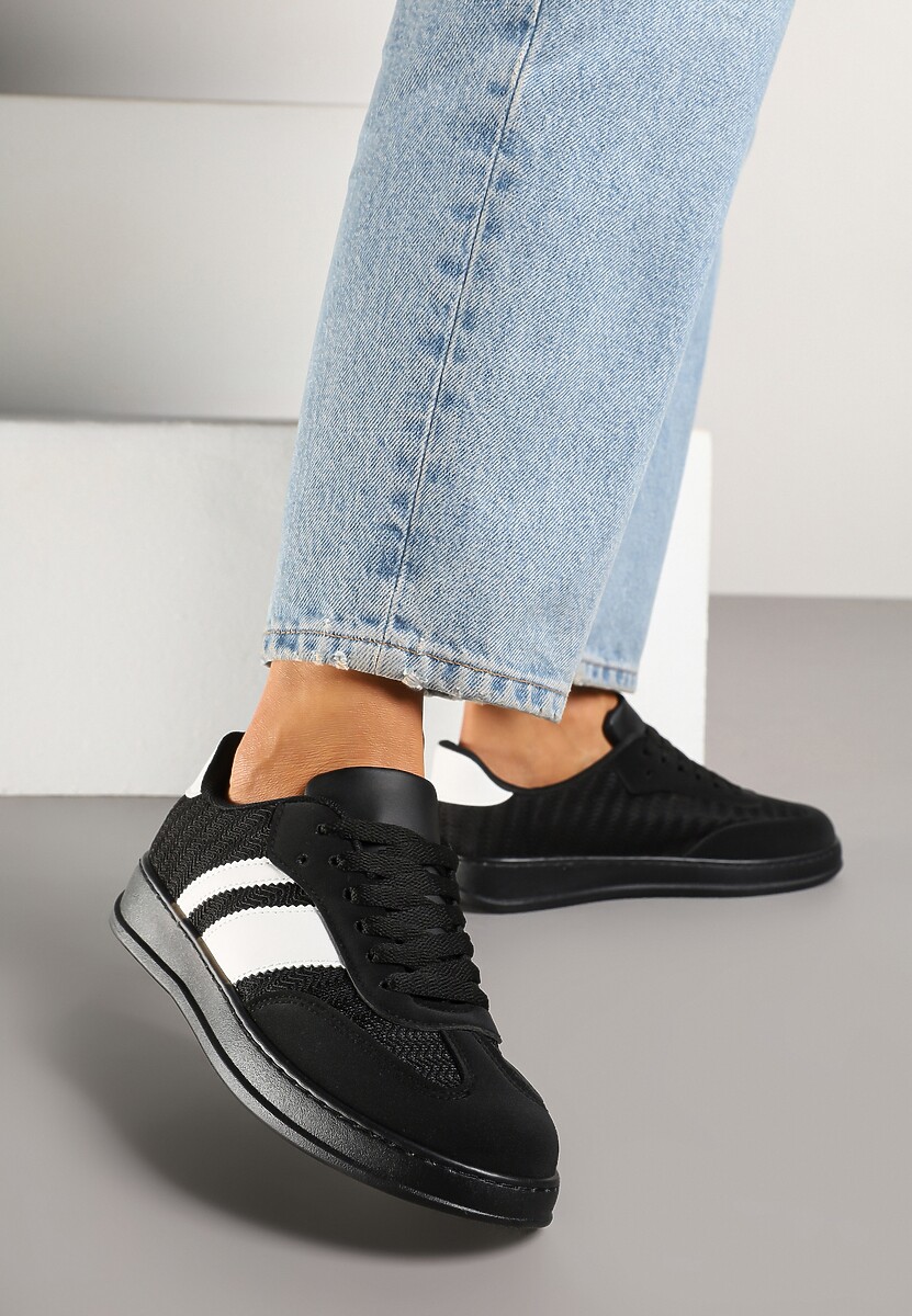 Czarne Sneakersy Tenisówki Ozdobione Paskami Amodira 1